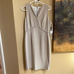 Tahari Elegant Button accent Beige Sleeveless Dress